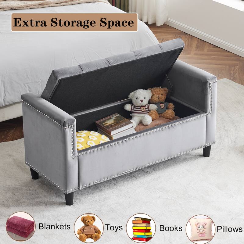 Versatile Velvet Upholstered Storage Bench for Home Decor