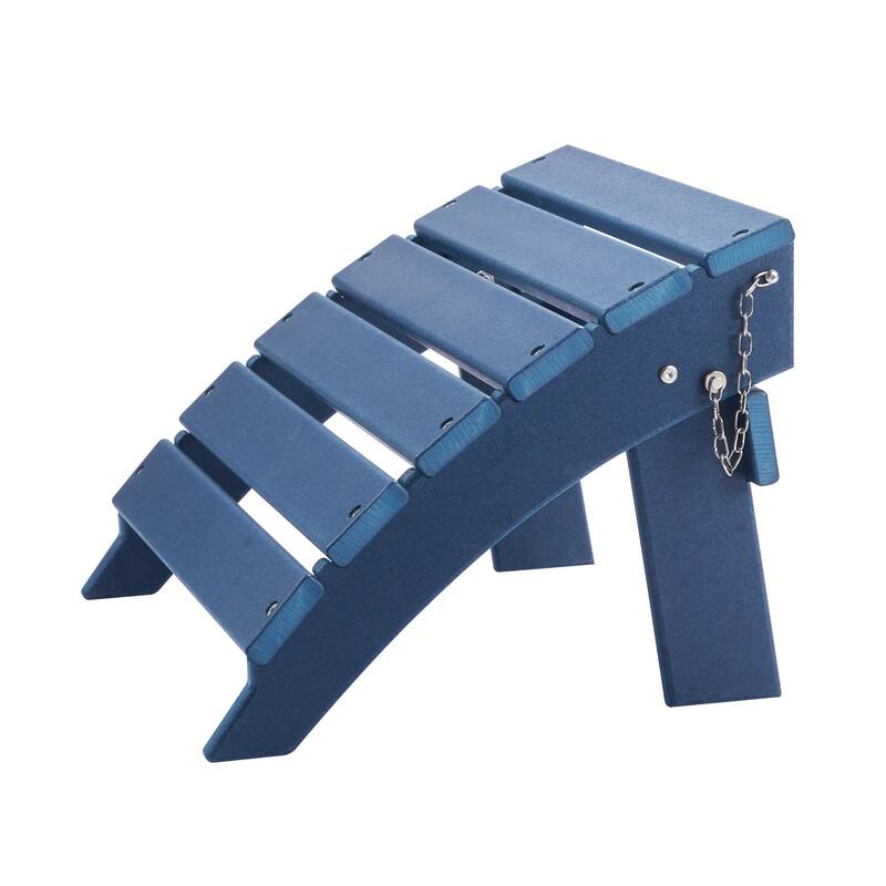 Blue HDPE Foldable Adirondack Ottoman Foot Stool Ideal for Various Outdoor Spaces - 15.7 x 18.9 x 13 in