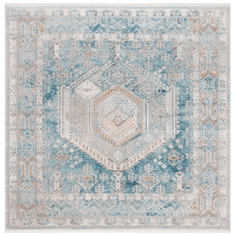 SAFAVIEH Shivan Yasumi Shabby Chic Rug - 6'7" Square - Blue/Gold