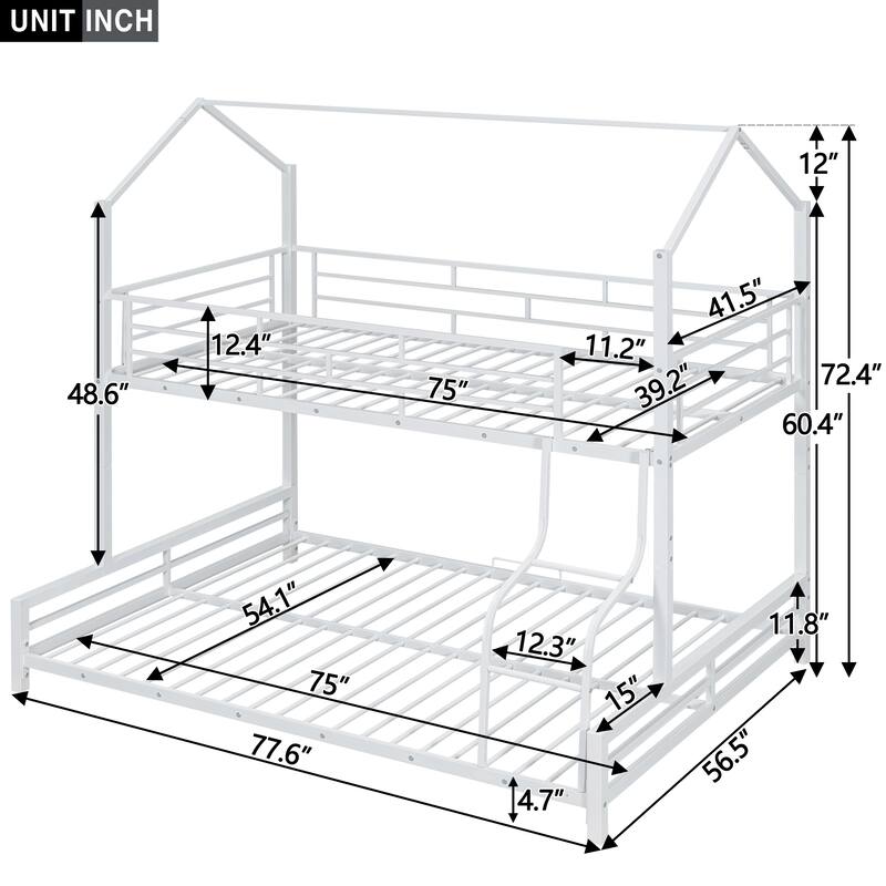 Metal House Bunk Bed, Twin over Full, Easy to Assemble, Suitable for living room, bedroom