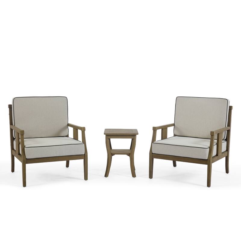 3-Piece Solid Teak Outdoor Patio Furniture Set Armchairs & Storage Table