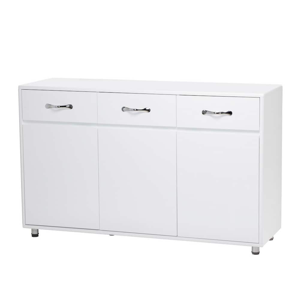 Jen 52 Inch Sideboard Buffet Console, 3 Drawers, 3 Cabinet Doors, White