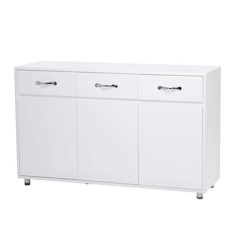 Jen 52 Inch Sideboard Buffet Console, 3 Drawers, 3 Cabinet Doors, White