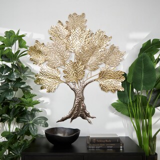 Gold Metal Textured Tree Wall Decor with Cutout Details