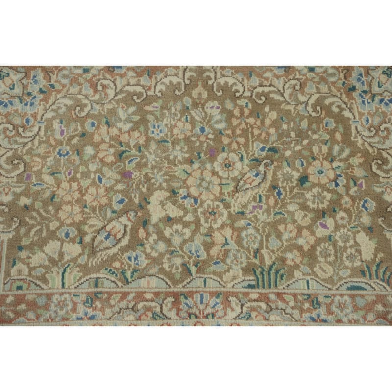 Hand Knotted Oriental 100% Wool Carpet Traditional Floral Brown Kerman Area Rug - 2' 9'' X 1' 9''