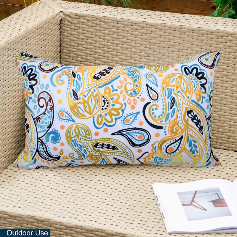 Decorative Indoor/Outdoor Weatherproof Throw Pillows with Inserts for Your Patio Furniture, Chairs, Indoor Décor - 12x20 Inches - Yellow/White