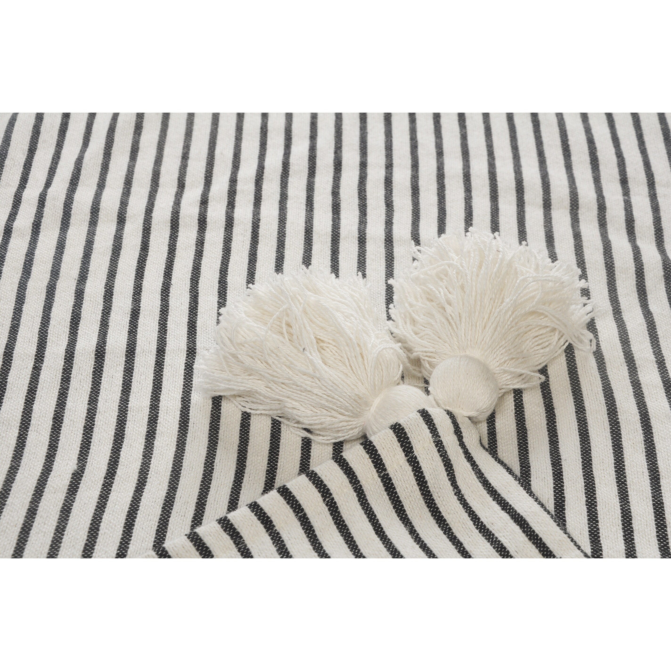 Sevita Black and Ivory Striped Tasseled Standard Size Throw Blanket