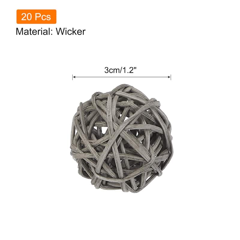 20 Pcs Wicker Rattan Balls 1.2In for Vase Fillers Party Decorative - Grey