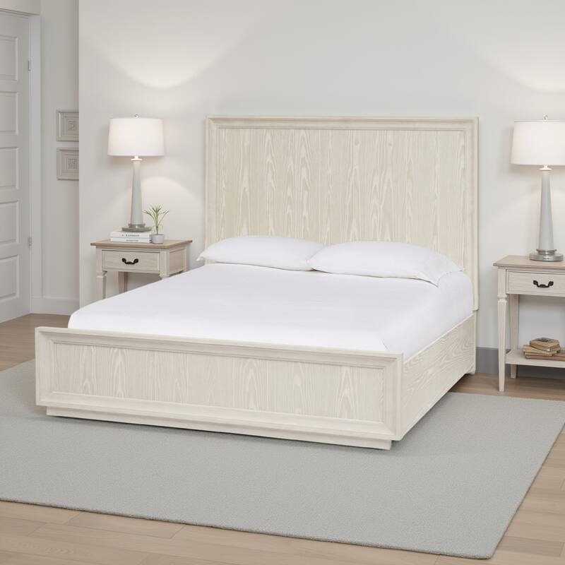 Maxi California King Platform Bed, High Headboard, Wire Brushed Wood, Beige