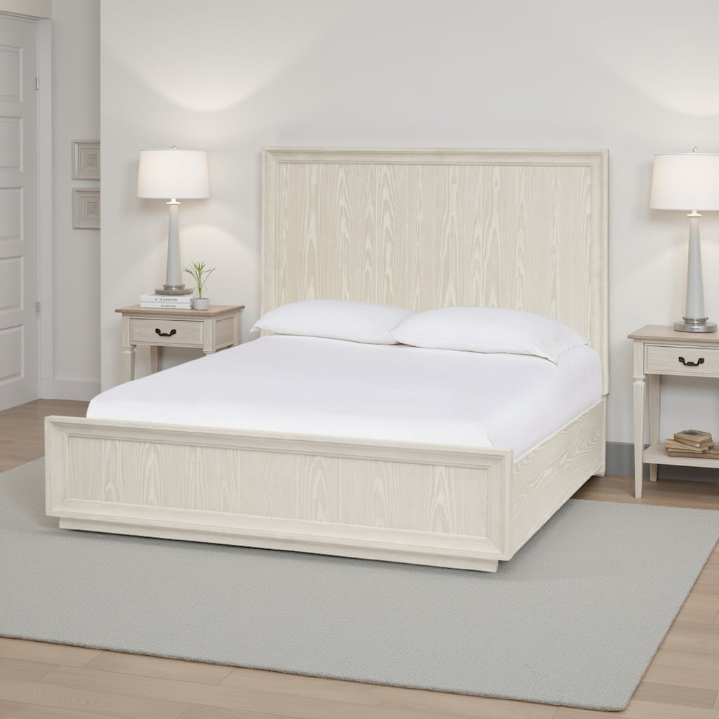 Maxi California King Platform Bed, High Headboard, Wire Brushed Wood, Beige