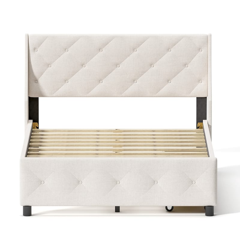 Queen Size Platform Bed Frame with Storage Headboard, Noise-Free Design and LED Lighting, No Box Spring Needed for Bedroom
