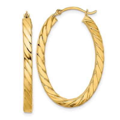 Curata 14k Yellow Gold Polished and Twisted Square Tube Oval Hoop Earrings - 37.54x25.2mm