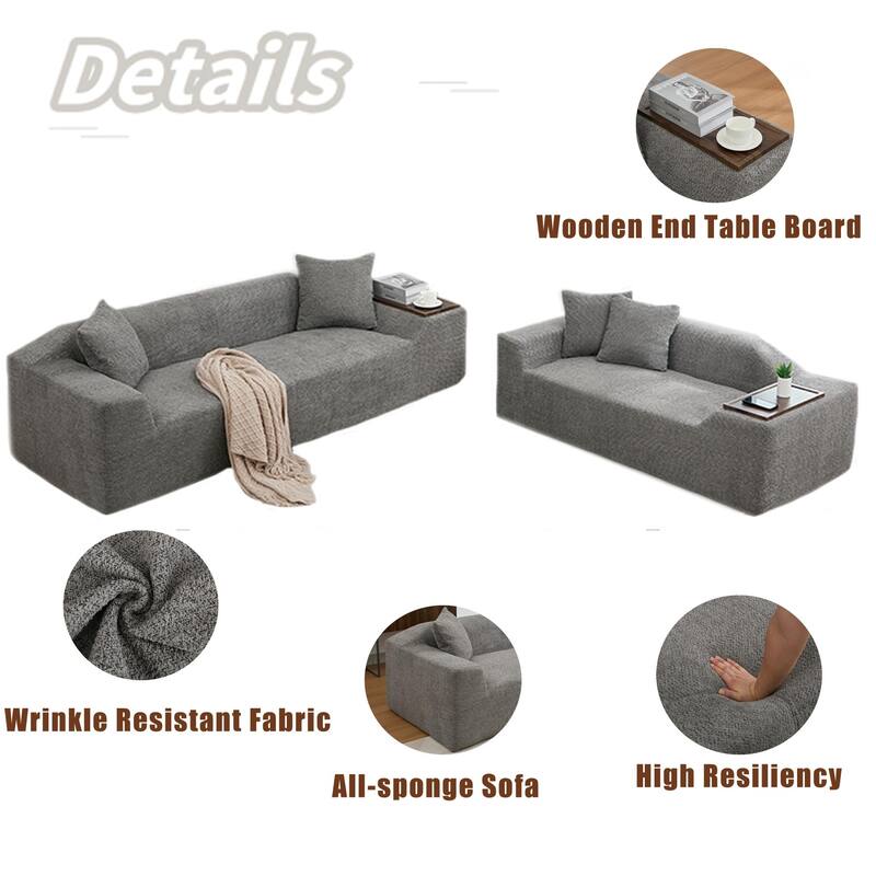 Boucle Sofa Set: 3 Seater, 2 Seater, and End Table for Living Rooms