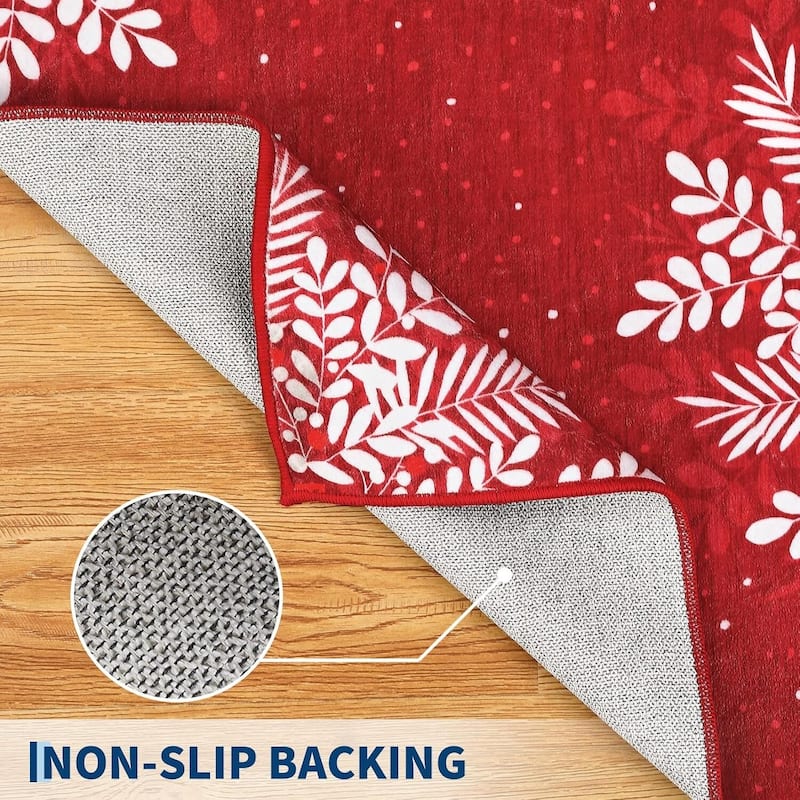 Christmas Snowflake Washable Area Rug, for Holiday Decor, Red