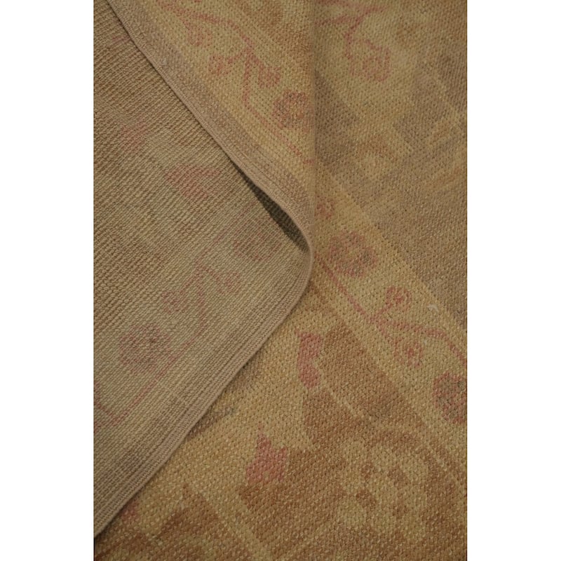 Hand Knotted Transitional Wool Carpet Brown Oushak Rug Geometric Area Rug - 12' 10'' X 9' 3''