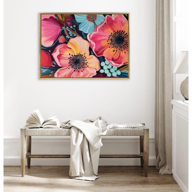 Kate and Laurel Sylvie Preppy Boho Aesthetic Colorful Floral Group Framed Canvas by The Creative Bunch Studio