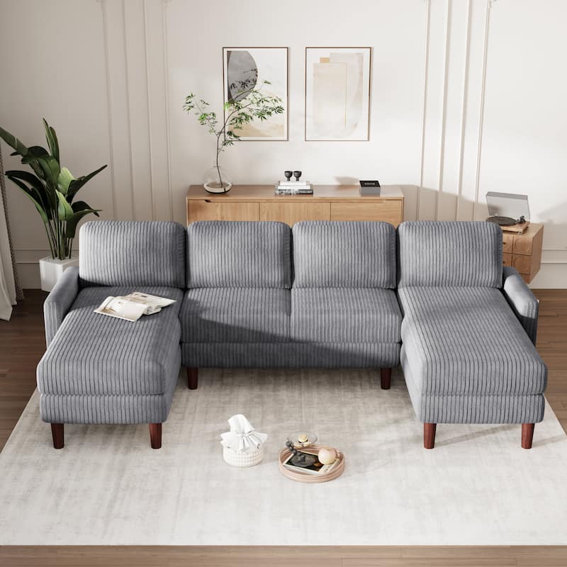103'' U-Shaped 4-Seat Sectional Sofa with 2 Chaises, Solid Wood Legs, and Ample Space