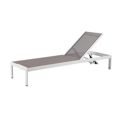 Edie 76 Inch Outdoor Adjustable Chaise Lounger, Metal Frame, Gray Textilene