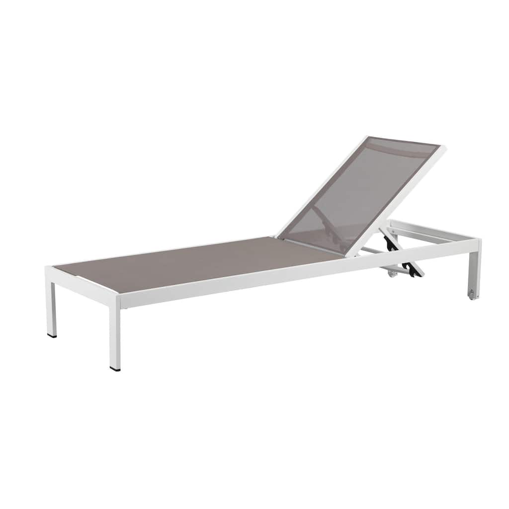 Edie 76 Inch Outdoor Adjustable Chaise Lounger, Metal Frame, Gray Textilene