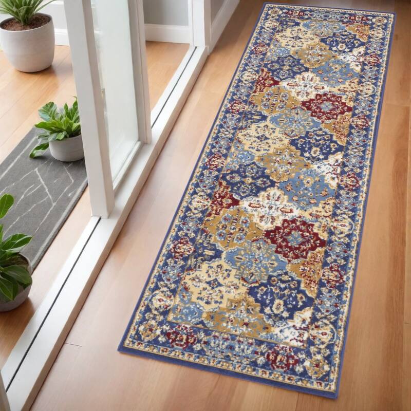 Power Loomed Distressed Abstract Non Skid Stain Resistant Area Rug - 72' X '24' X '0.5 - 72' X '24' X '0.5 - Oxford Blue - Runner