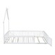 preview thumbnail 11 of 17, House-shaped Design Bed Full Size House Bed Rustic Country Floor Bed Wood Frame with Chimney, Fence Guardrail and Door
