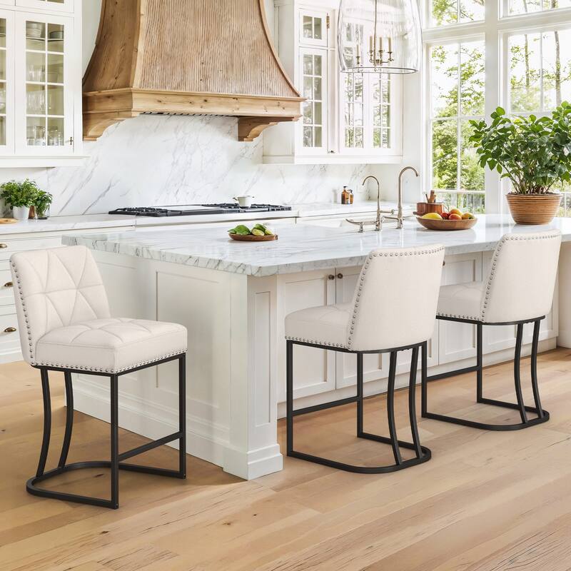 Modern 26.in Armless Barstool Metal Frame Low Back Counter Height Upholstered Bar Stool