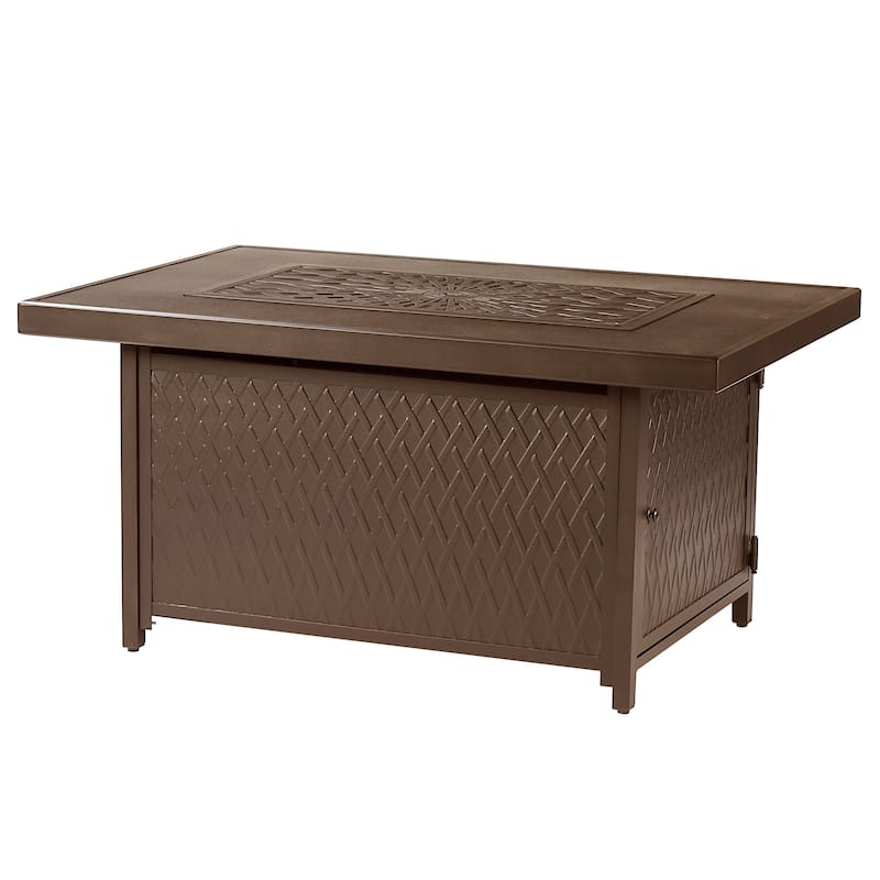Rectangular 48 in. x 36 in. Aluminum Propane Fire Pit Table, Glass Beads, Two Covers, Lid, 57,000 BTUs - N/A