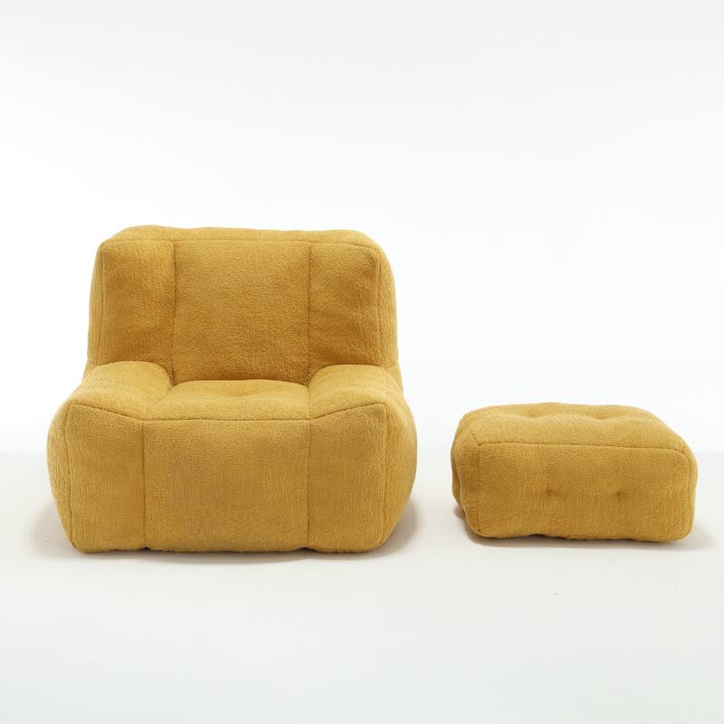 Fluffy Bean Bag Chair with Memory Foam and Ottoman, Super Soft Velvet Bean Bag for Adults & Kids, Comfortable Lazy Sofa