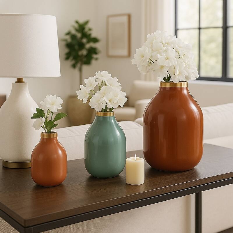 Metal Bottle Vases Set of 3 - Red/Orange, 7/9/12 in.