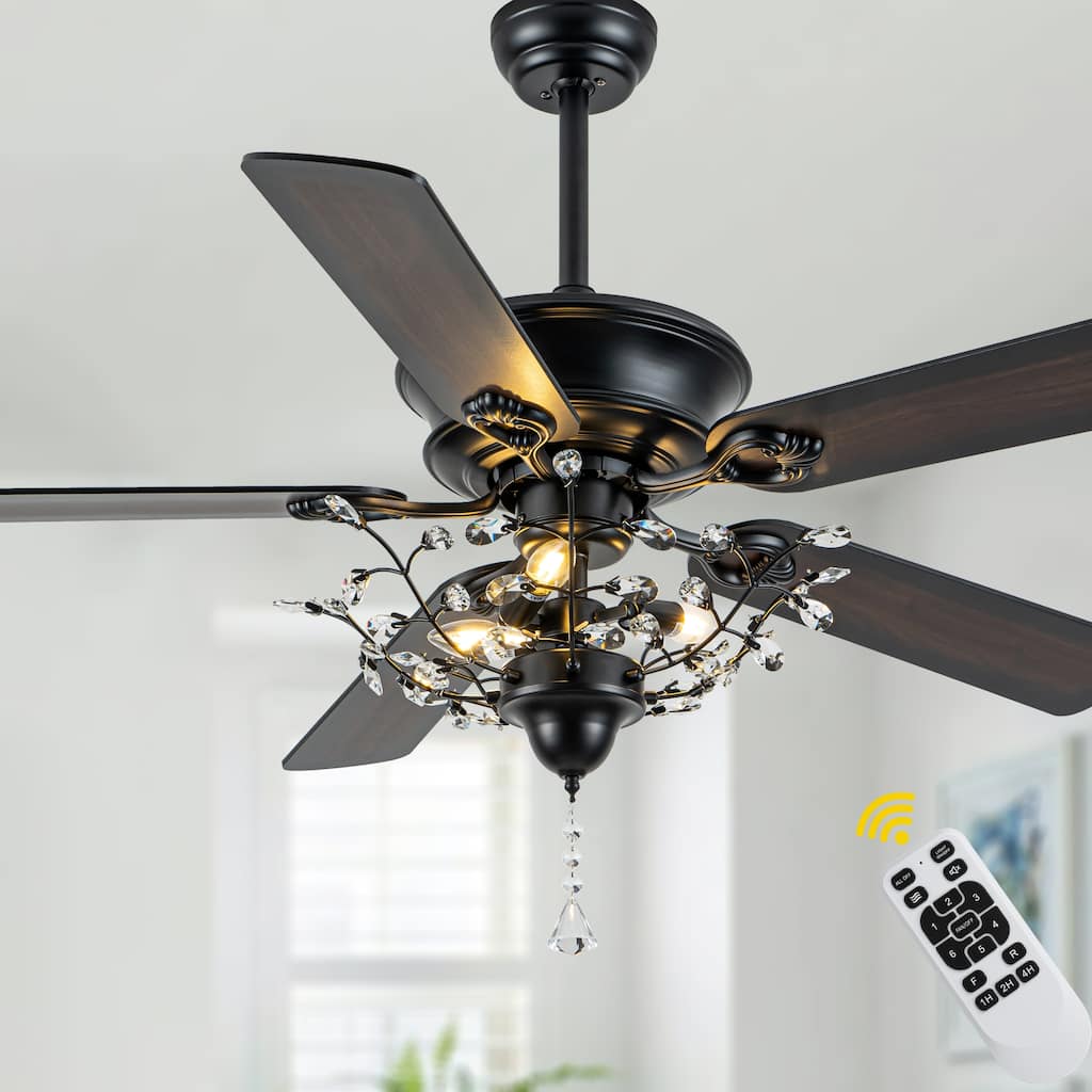 Bella Depot 52-inch Modern Crystal Ceiling Fan with Light Kit and Remote, 6-Speed Reversible Fandelier - 52"