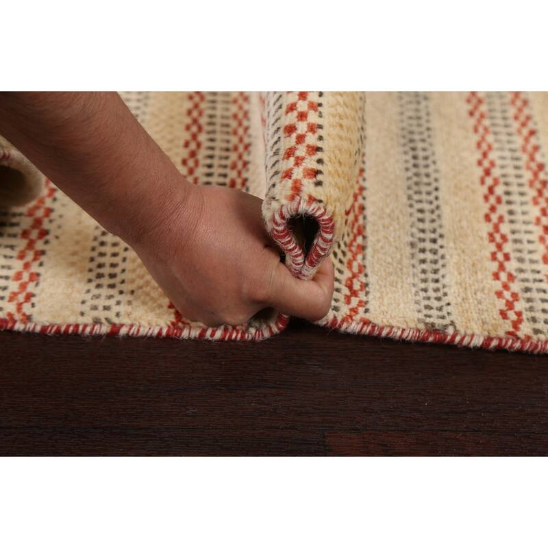Geometric Striped Oriental Gabbeh Kashkoli Area Rug Wool Hand-knotted - 2'7" x 4'1"