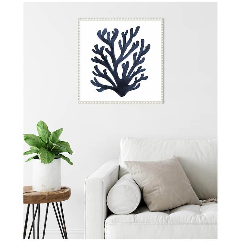 Kate and Laurel Sylvie Coastal Coral Seaweed Botanical 7 Framed Canvas by The Creative Bunch Studio
