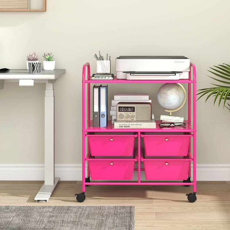 Gymax Rolling Storage Cart w/4 Drawers & 2 Shelves Multipurpose