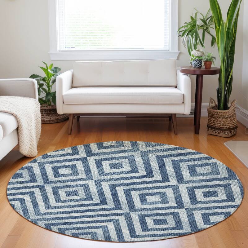 Premium Washable Super Soft Modern Geo Mayfield Rug - Navy - 8' x 8' - Round