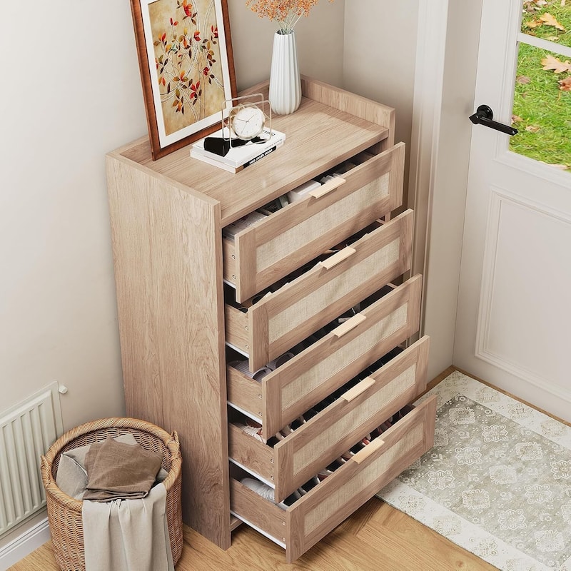 Boho 5 Drawer Dresser Storage Cabinet for Bedroom Living Room Hallway