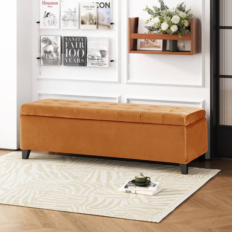 Storage Ottoman, Rectangular Ottoman Bench,Upholstered Storage Bench, Foot Rest for Living Room, Entryway and Bedroom,