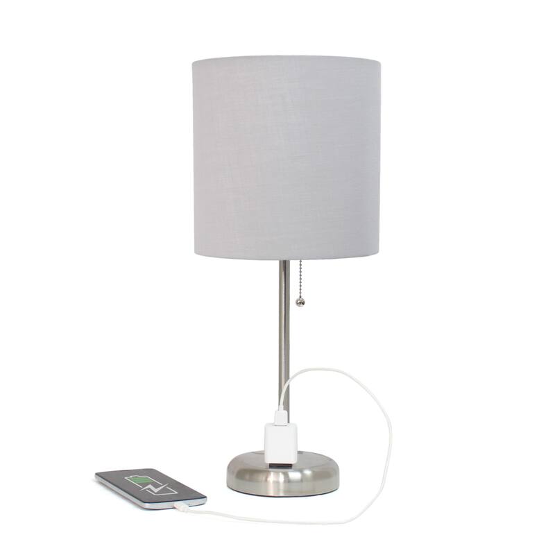 Stick Table Lamps with Drum Shade - 19.5" - Silver and Gray