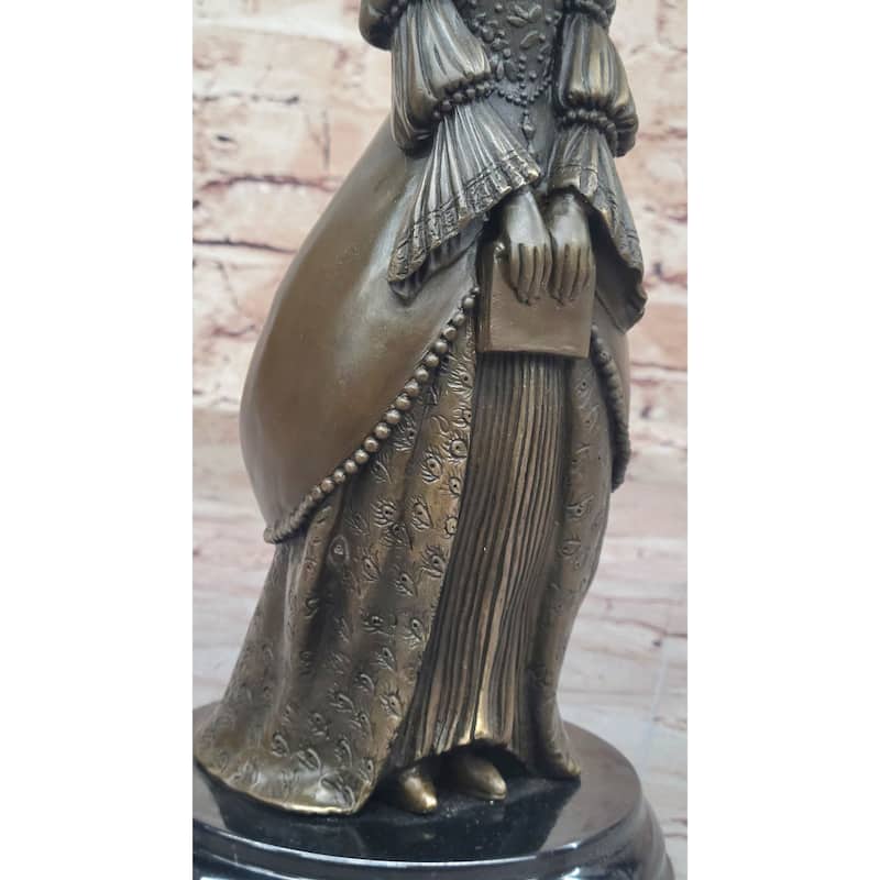 Demure Modest Religious Woman Hot Cast Bronze Sculpture On Marble Base