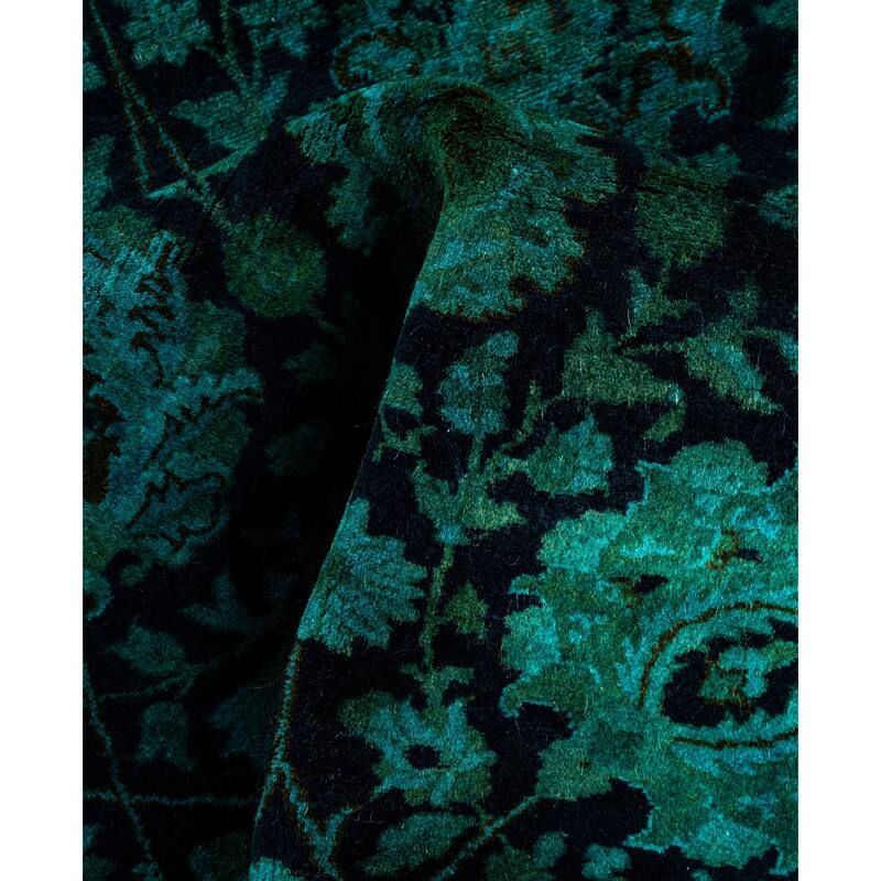 Overdyed One-of-a-Kind Hand-Knotted Area Rug - Green - 3' 2" x 12' 1"