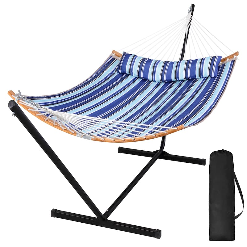 Outdoor 55 Inch 2 Person Hammock with Stand and Pillow by Suncreat
