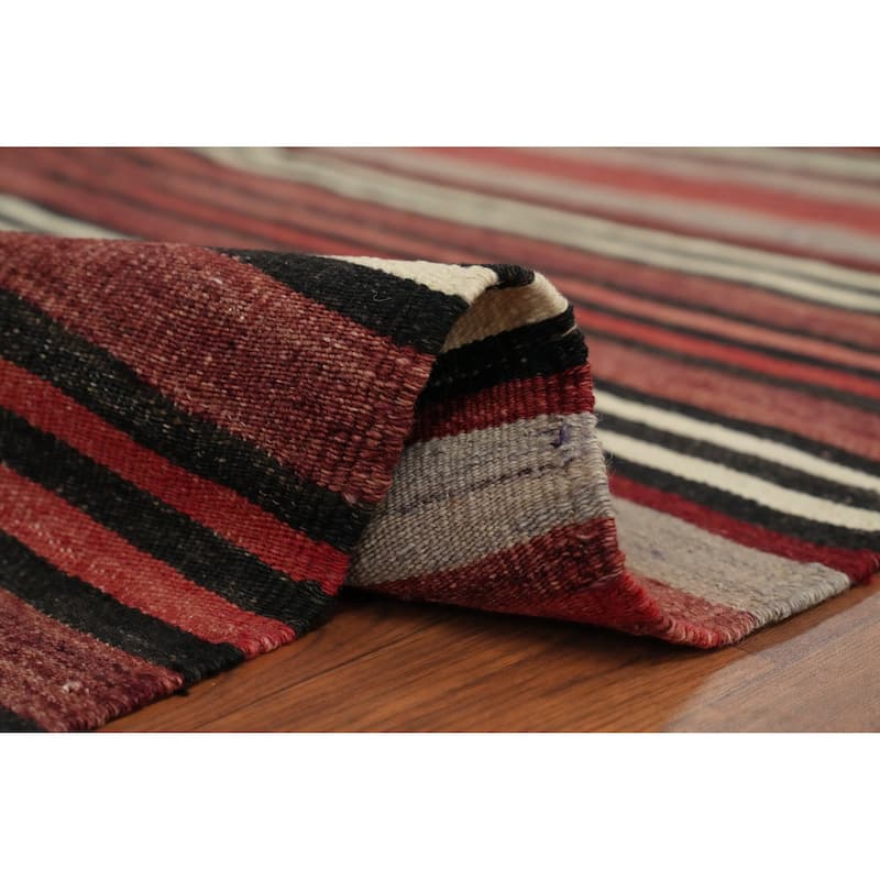 Hand Woven Oriental 100% Wool Carpet Southwestern Geometric Red Kilim Area Rug - 10' 4'' X 4' 7''