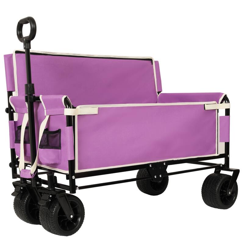 3-in-1 Convertible Folding Wagon with Bench Seat & Storage - 500lb Heavy-Duty, 180L All-Terrain Cart, Purple