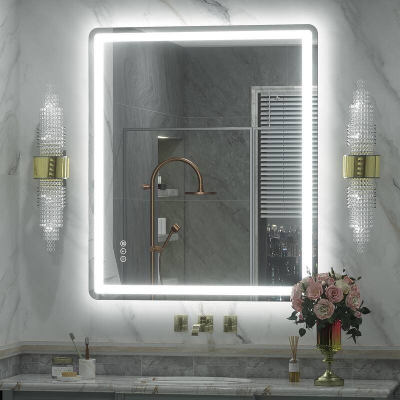 UL Certified Frameless LED Front Light and Backlit 3 Colors Dimmable Anti-Fog Wall Bathroom Vanity Mirror - 55" x 36"-Rounded Corner