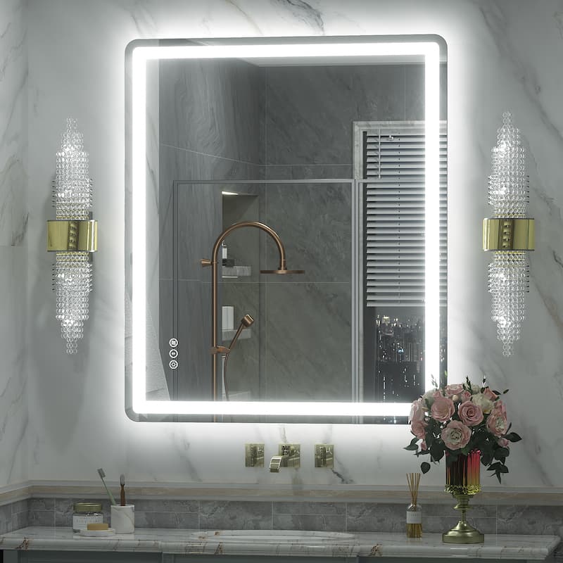 UL Certified Frameless LED Front Light and Backlit Wall Bathroom Vanity Mirror - 36" x 30" - Clear-Rounded Corner