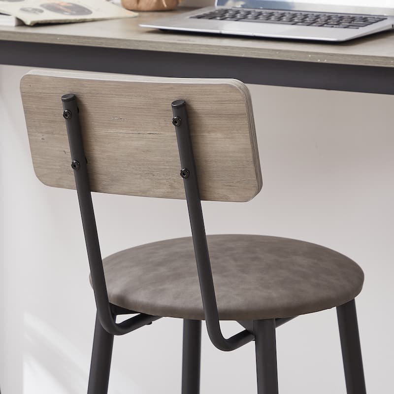 Industrial-Style 3-Piece Bar Table Set with Upholstered Stools, Rustic Woodgrain Tabletop, and Space-Saving Design