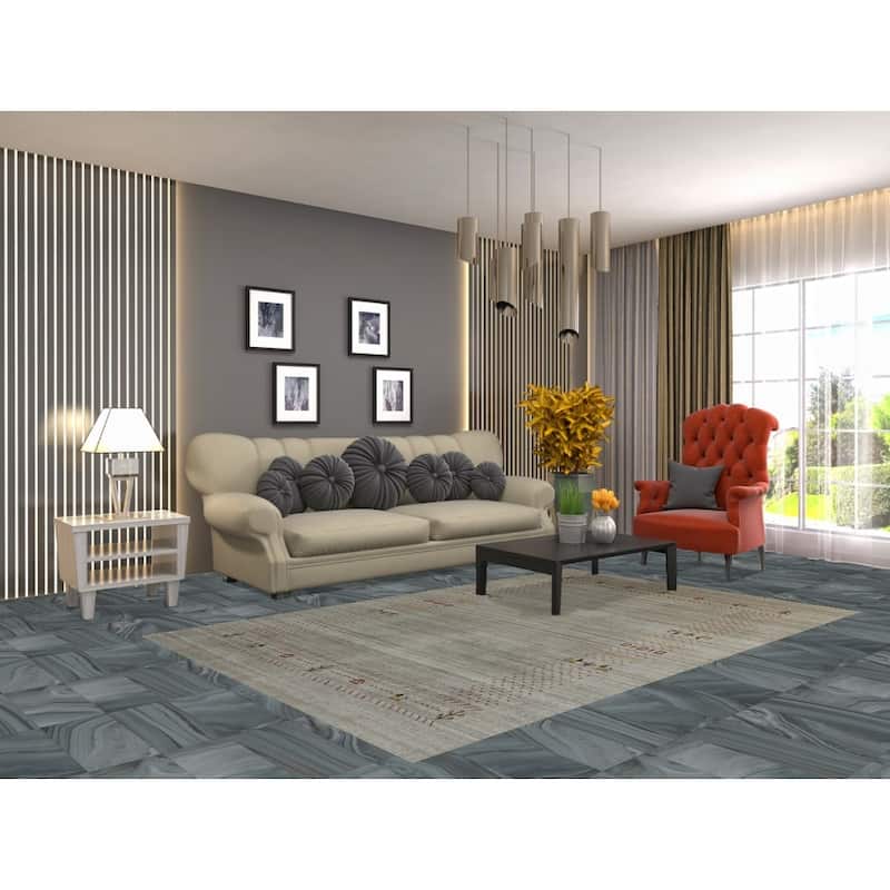 Hand Knotted Oriental 100% Wool Carpet Tribal Animal Pictorial Greys & Charcoal Gabbeh Area Rug - 7' 10'' X 5' 1''