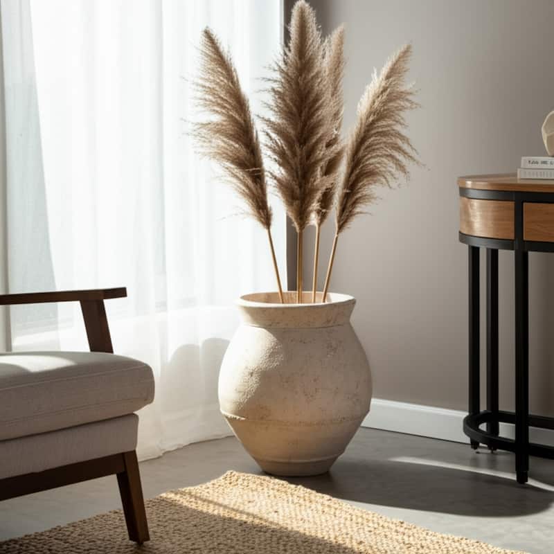 Terracotta Vase Handmade Decorative Accent Container Home Decor - Ivory