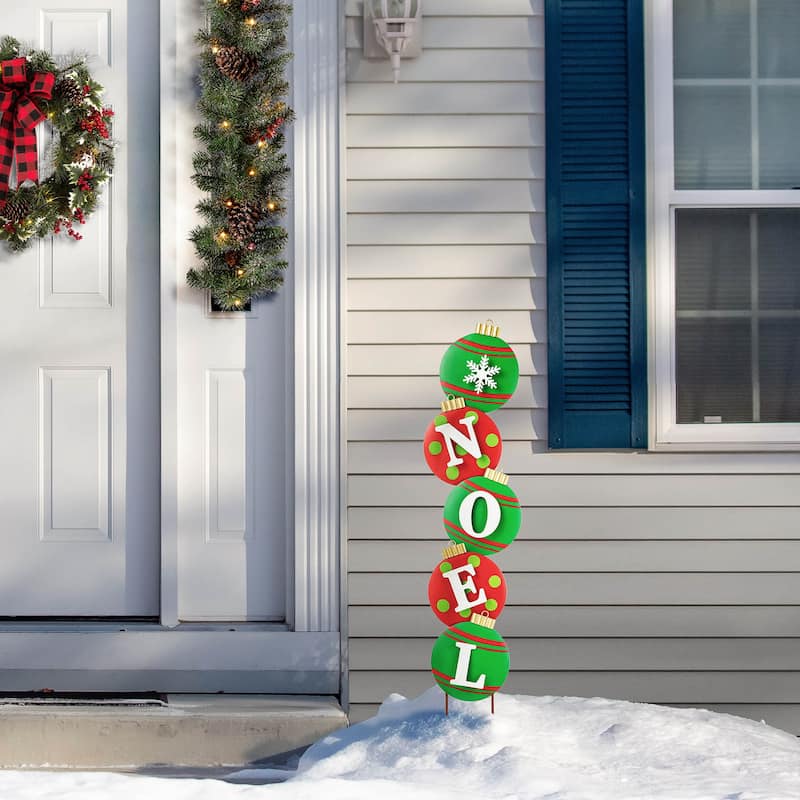 Glitzhome Christmas Metal JOY & NOEL Ornament Yard Stakes Hanging Decor - 42"H