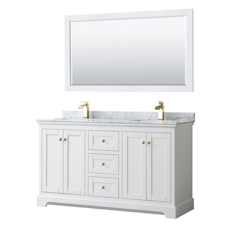 Wyndham Collection Avery 60" Free Standing Double Basin Vanity Set - White / White Carrara Marble Top / Brushed Gold - Painted