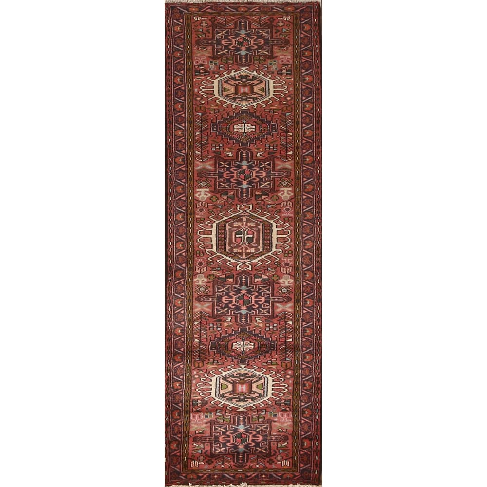 Tribal Geometric Gharajeh Persian Runner Rug Handmade Wool Carpet - 2'5" x 9'7"